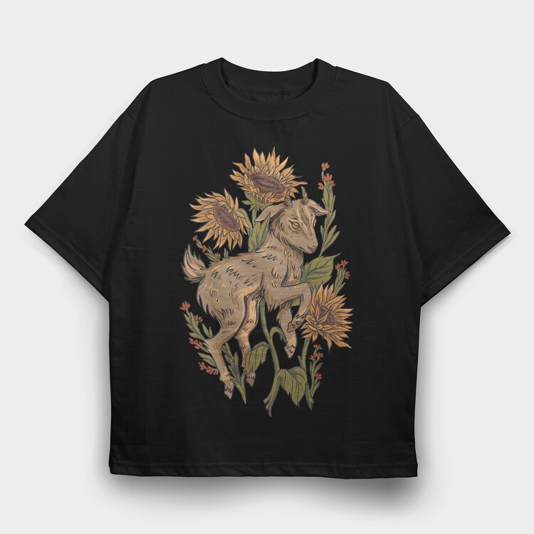 Baby Goat Sunflowers, Tricou Oversize Barbati (Unisex)