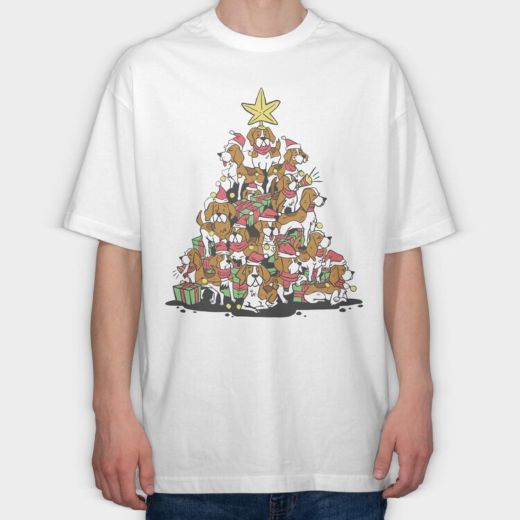 Christmas Tree Beagle, Tricou Oversize Barbati (Unisex)