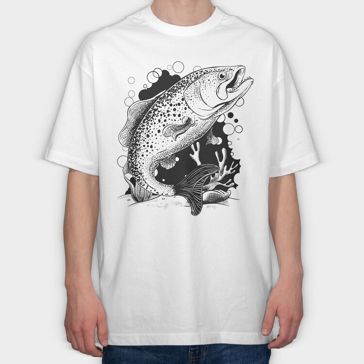 Fish Illustration, Tricou Oversize Barbati (Unisex)