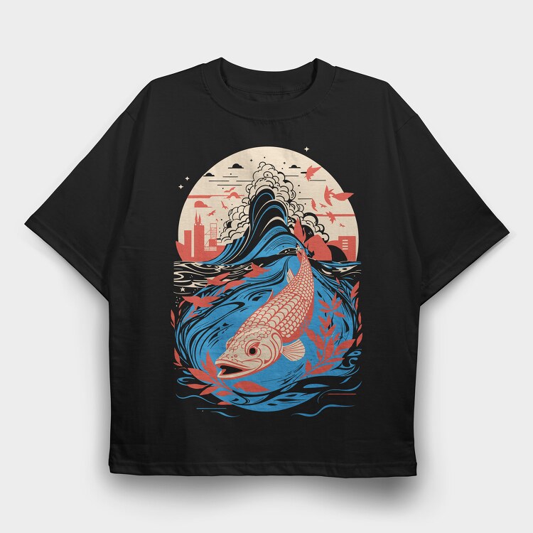Fish Japanese, Tricou Oversize Barbati (Unisex)