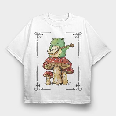 Banjo Frog on a Mushroom, Tricou Oversize Barbati (Unisex)