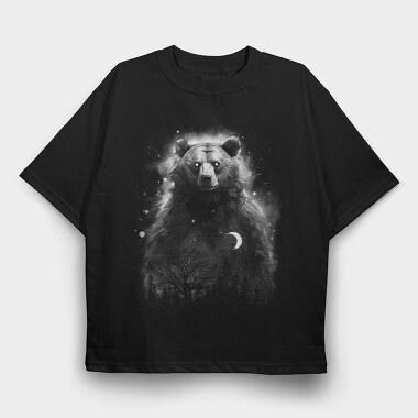 Mystic Bear Monochrome, Tricou Oversize Barbati (Unisex)