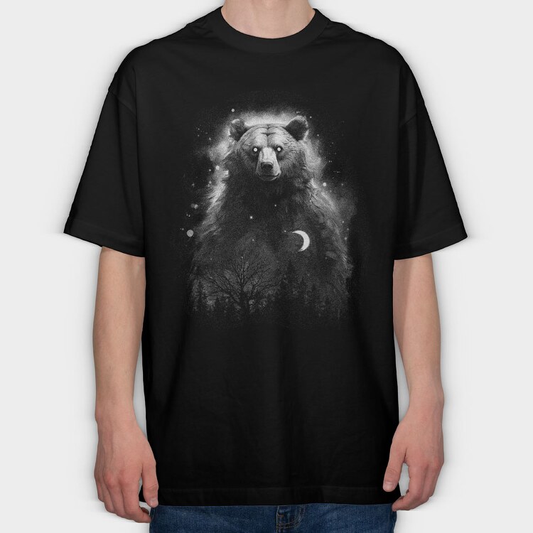 Mystic Bear Monochrome, Tricou Oversize Barbati (Unisex)