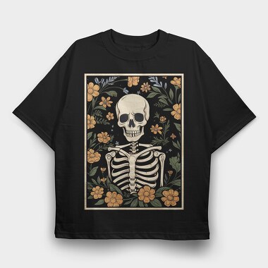 Floral Skeleton, Tricou Oversize Barbati (Unisex)