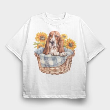 Basset Hound Sunflowers, Tricou Oversize Barbati (Unisex)