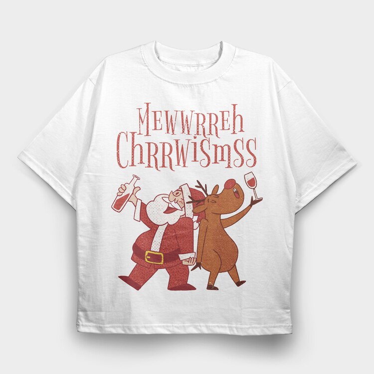 Santa and Deer Drunk, Tricou Oversize Barbati (Unisex)