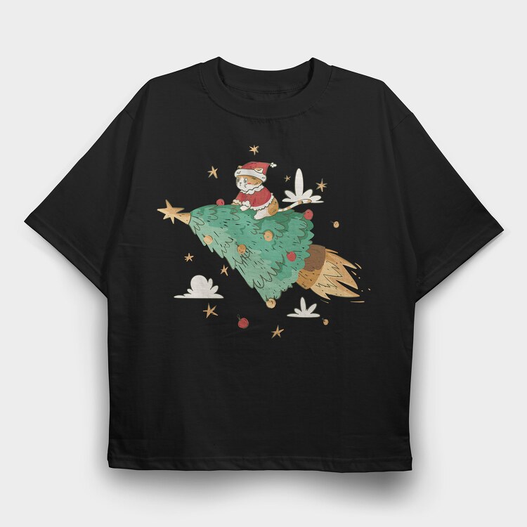Santa Cat Christmas Tree, Tricou Oversize Barbati (Unisex)