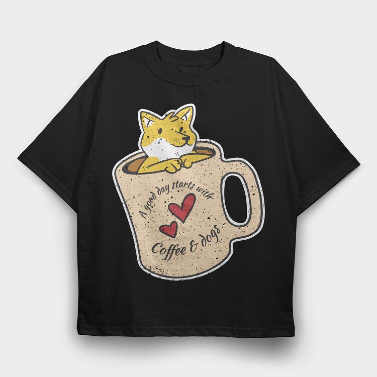 Coffee and Dogs, Tricou Oversize Barbati (Unisex)
