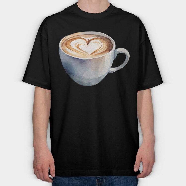 Coffee Mug Heart Watercolor, Tricou Oversize Barbati (Unisex)