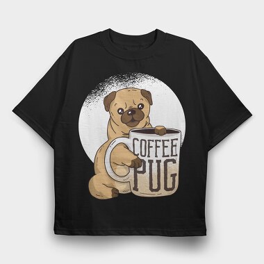 Coffee Pug Mug, Tricou Oversize Barbati (Unisex)