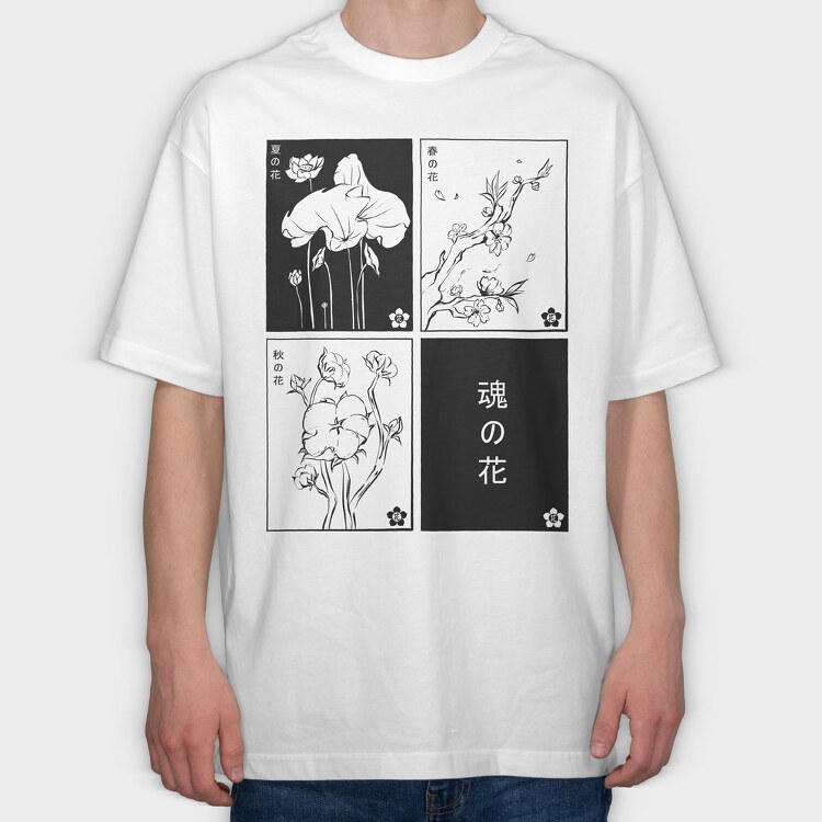 Japanese Flowers, Tricou Oversize Barbati (Unisex)