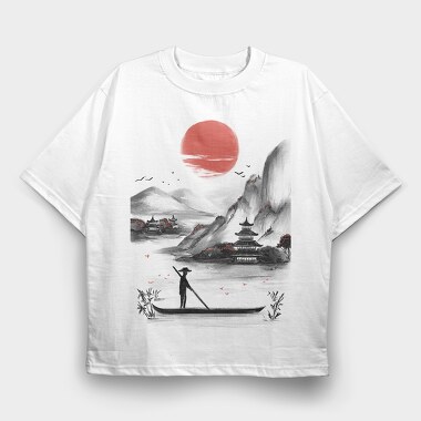 Japanese Landscape, Tricou Oversize Barbati (Unisex)