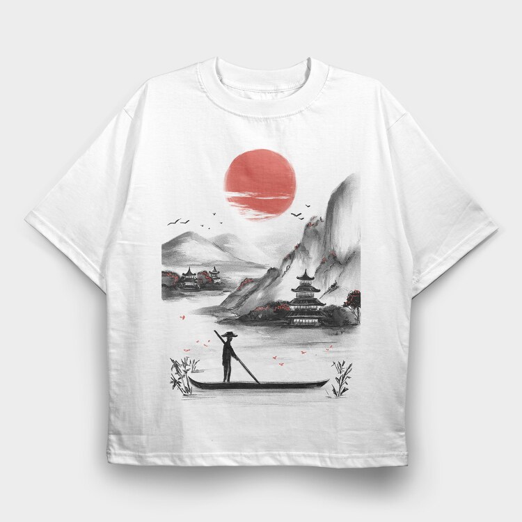 Japanese Landscape, Tricou Oversize Barbati (Unisex)