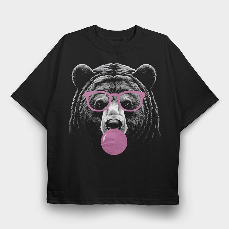 Bear Monochrome Bubblegum, Tricou Oversize Barbati (Unisex)