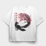Fox and Sakura Tree, Tricou Oversize Barbati (Unisex)