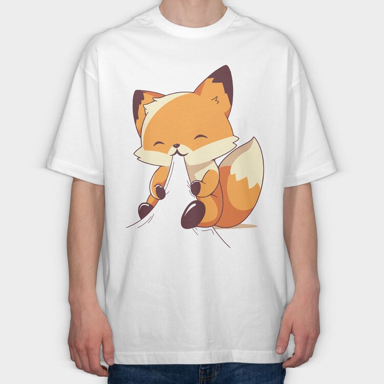 Fox Eating, Tricou Oversize Barbati (Unisex)