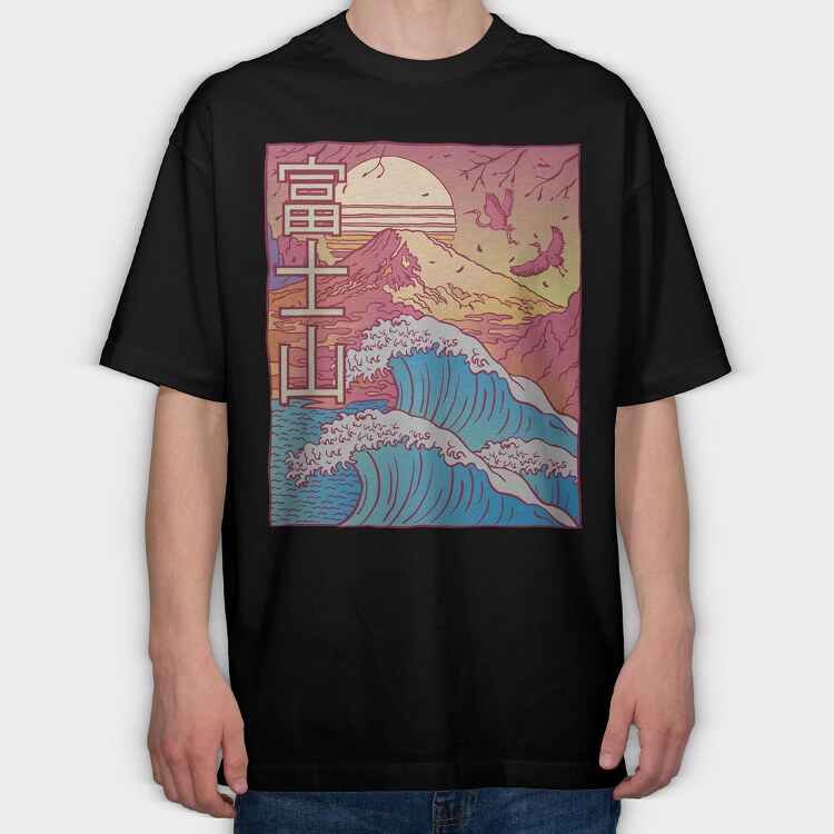 Japanese Vaporwave Big Wave, Tricou Oversize Barbati (Unisex)