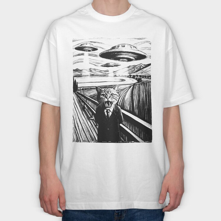 Scared Cat Ufo, Tricou Oversize Barbati (Unisex)