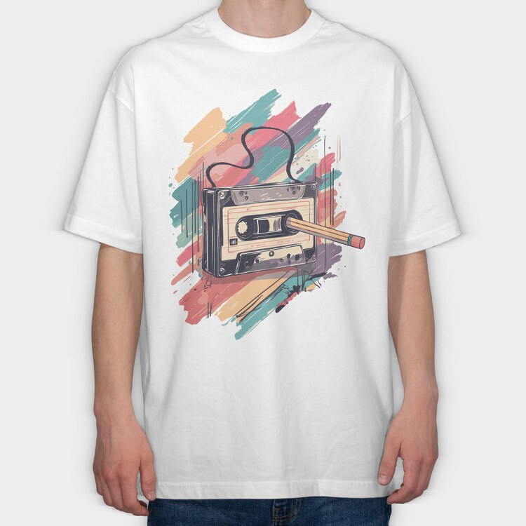 Colorful Cassette Pencil Retro, Tricou Oversize Barbati (Unisex)