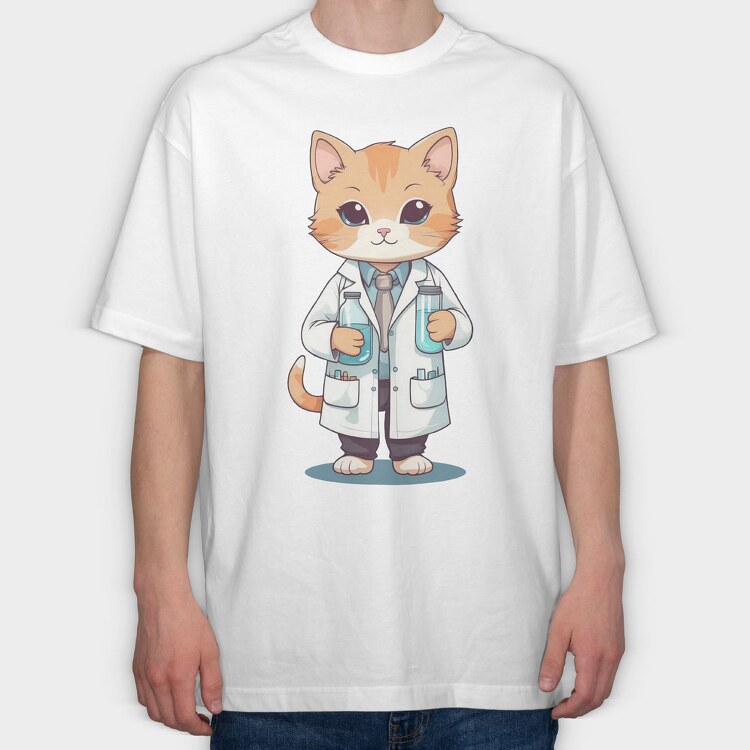 Scientist Cat, Tricou Oversize Barbati (Unisex)