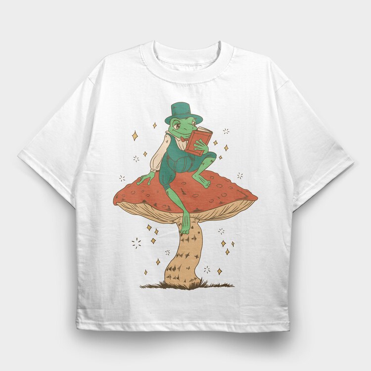 Frog Cottagecore Reading, Tricou Oversize Barbati (Unisex)