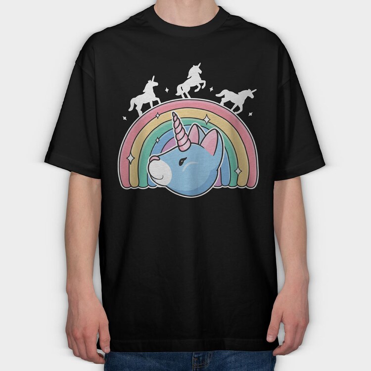 Unicorn Cat Rainbow, Tricou Oversize Barbati (Unisex)