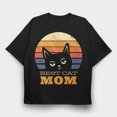Best Cat Mom Retro, Tricou Oversize Barbati (Unisex)