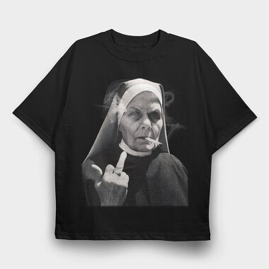 Nun Middle Finger, Tricou Oversize Barbati (Unisex)