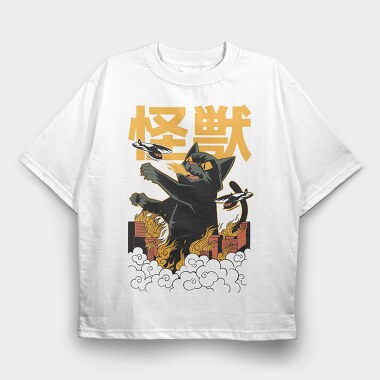 Kaiju Cat, Tricou Oversize Barbati (Unisex)
