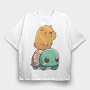 Kawaii Capybara and Turtle, Tricou Oversize Barbati (Unisex)
