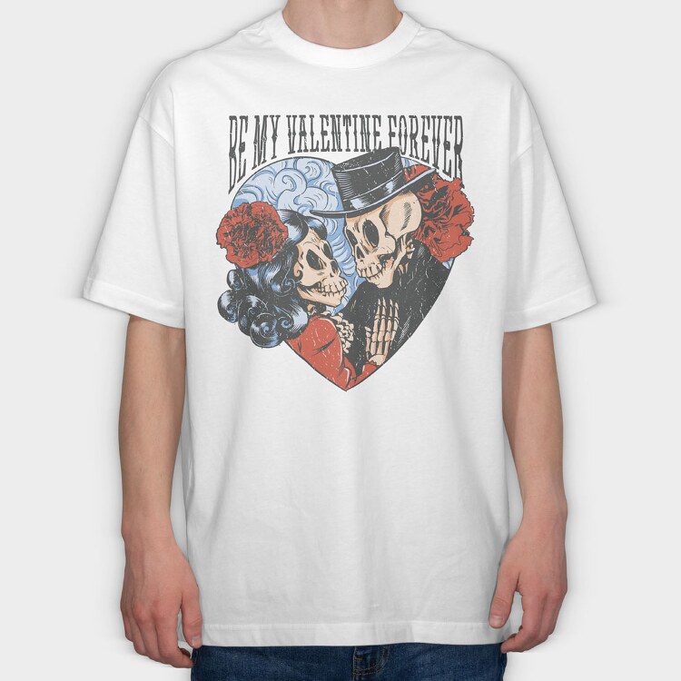 Valentine Skulls, Tricou Oversize Barbati (Unisex)