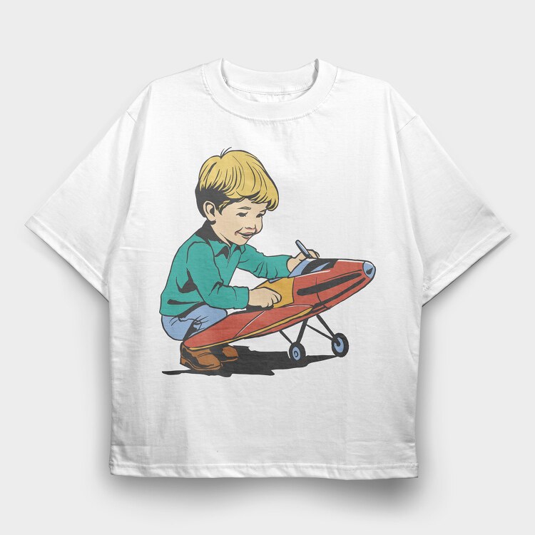 Kid Plane Vintage, Tricou Oversize Barbati (Unisex)