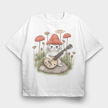 Shroom Hat Cat, Tricou Oversize Barbati (Unisex)
