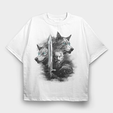 Viking and Wolves, Tricou Oversize Barbati (Unisex)