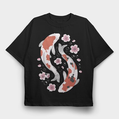 Koi Fish With Cherry Blossom, Tricou Oversize Barbati (Unisex)