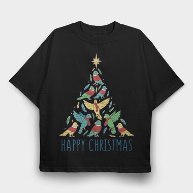 Birds Christmas Tree, Tricou Oversize Barbati (Unisex)
