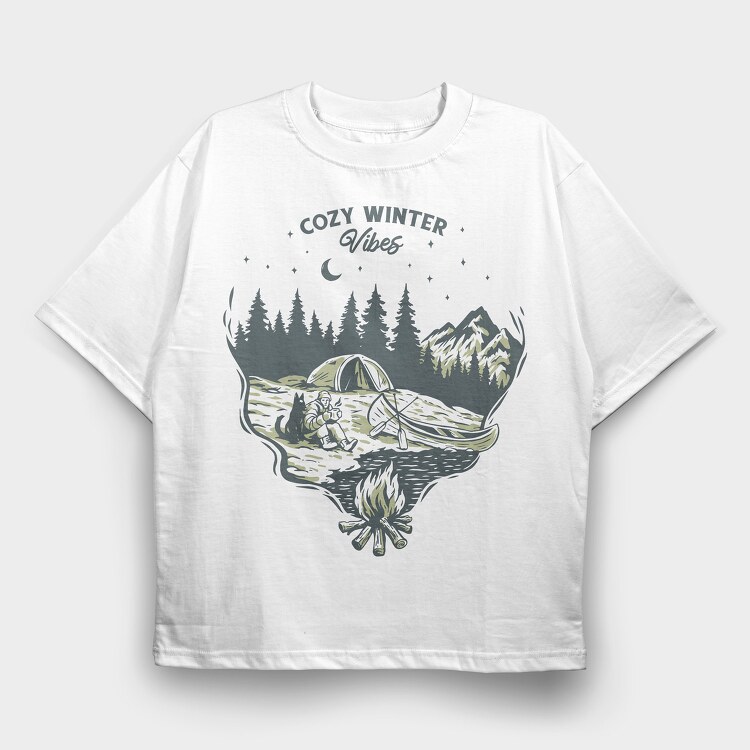 Cozy Winter Vibes Camping, Tricou Oversize Barbati (Unisex)