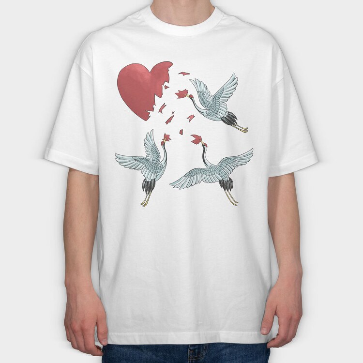 Crane Broken Heart, Tricou Oversize Barbati (Unisex)