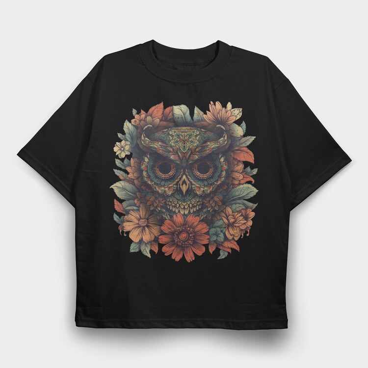 Owl Flowers Skull, Tricou Oversize Barbati (Unisex)