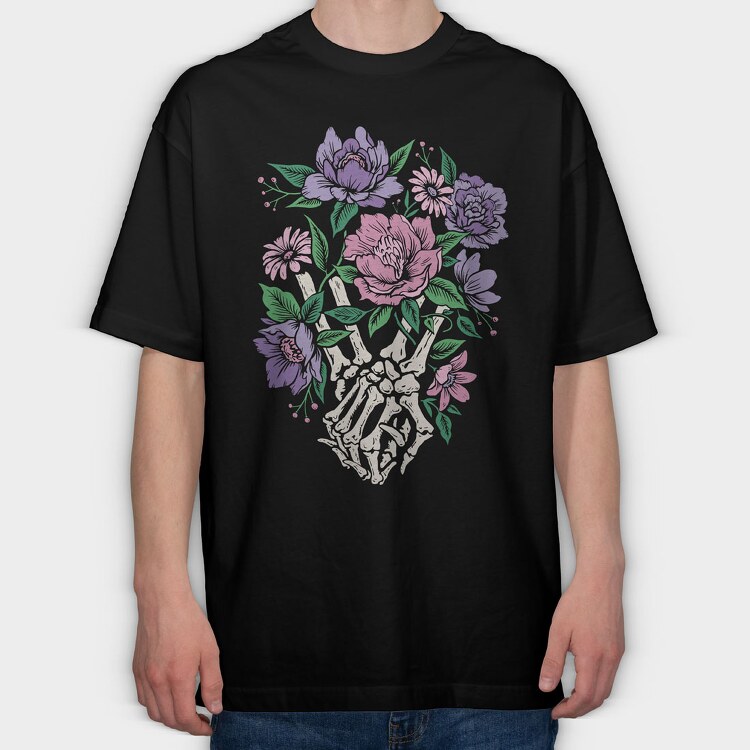 Skeleton Hands Flower, Tricou Oversize Barbati (Unisex)