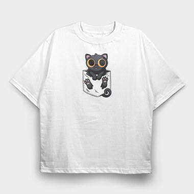 Black Cat in Pocket, Tricou Oversize Barbati (Unisex)