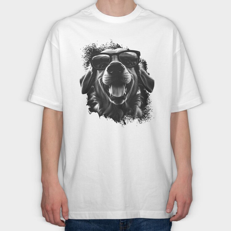 Black White Golden Retriever, Tricou Oversize Barbati (Unisex)