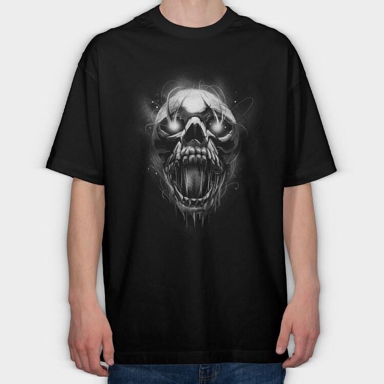 Creepy Skull Light Monochrome, Tricou Oversize Barbati (Unisex)