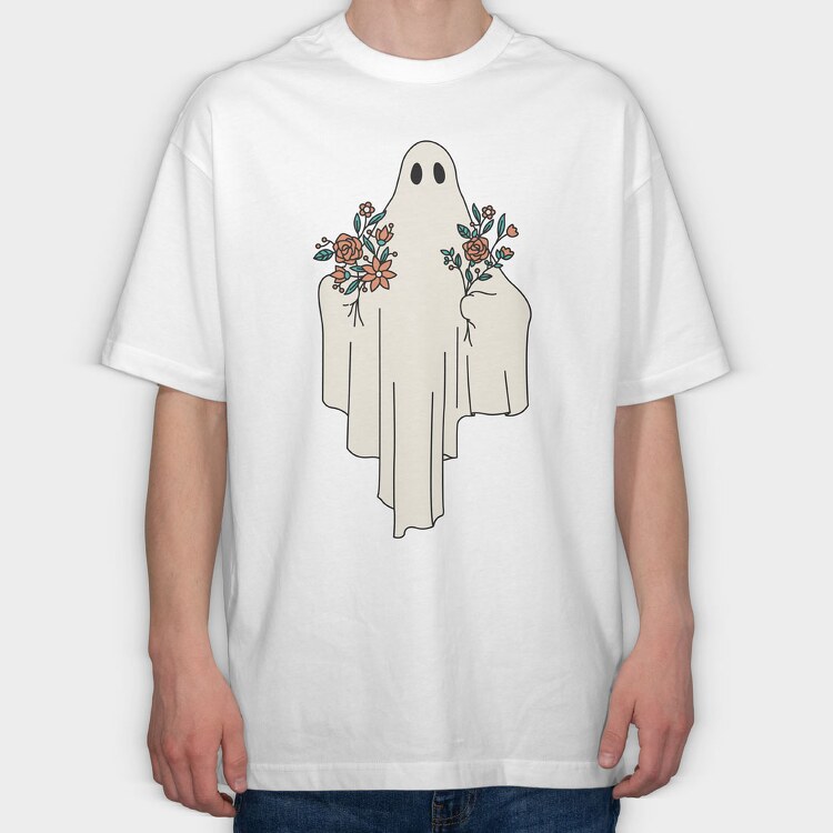 Ghost With Flowers, Tricou Oversize Barbati (Unisex)