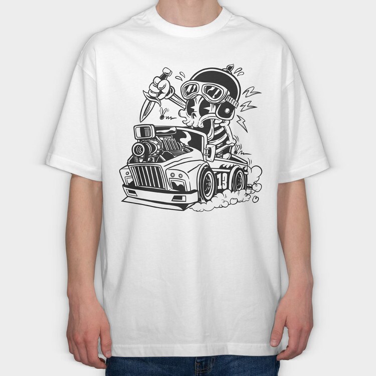 Skull Car Cartoon, Tricou Oversize Barbati (Unisex)