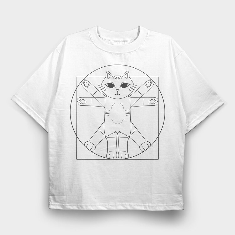Vitruvian Cat, Tricou Oversize Barbati (Unisex)