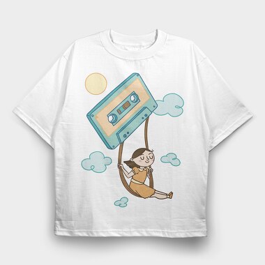 Girl Swinging on a Cassette Tape, Tricou Oversize Barbati (Unisex)