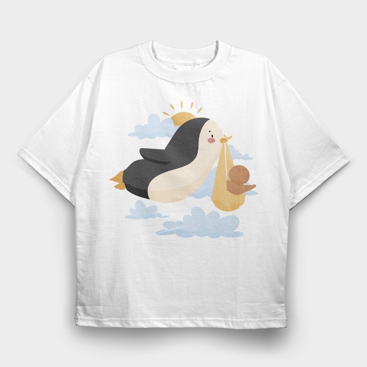 Penguin With a Baby, Tricou Oversize Barbati (Unisex)