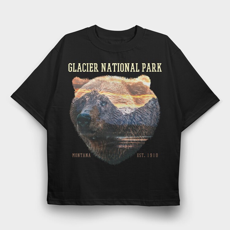 Glacier National Park Bear Lanscape, Tricou Oversize Barbati (Unisex)