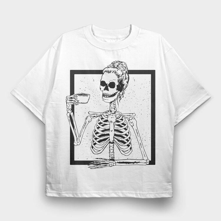 Skull Messy Bun Coffee, Tricou Oversize Barbati (Unisex)